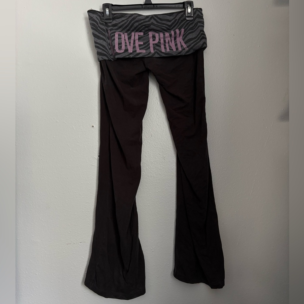 PINK Victoria's Secret Black Leggings with Gray Zebra Waistband